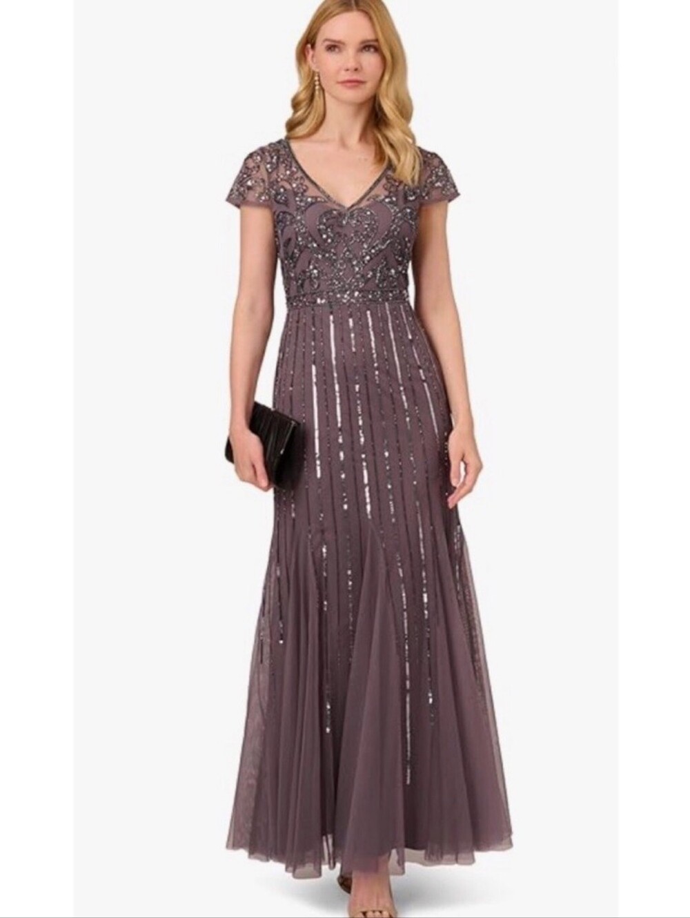 Adrinna Papell Embellished V-Neck Evening Gown - Picture 5 of 9